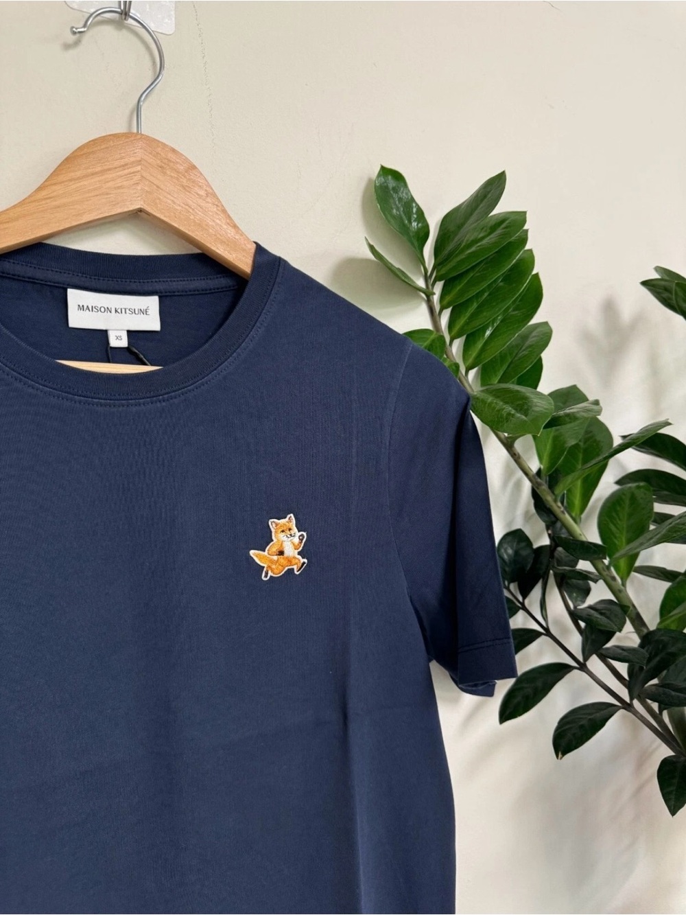 MAISON KITSUNÉ Ink Blue Tee with Embroidered Fox - Picture 2 of 3